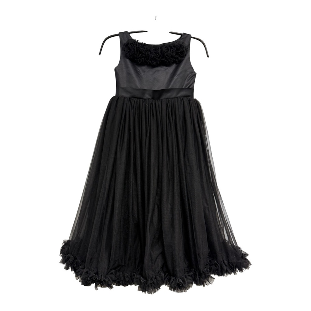 Girls' Black Formal Tulle Dress with Satin Waistband 7 8